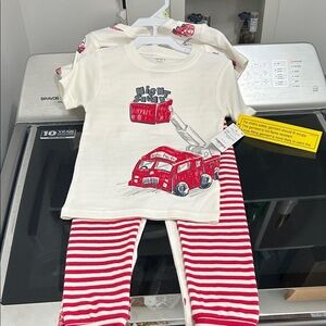 Boys 4t new nwt firefighter fire truck 4 piece pajamas set cotton short sleeve